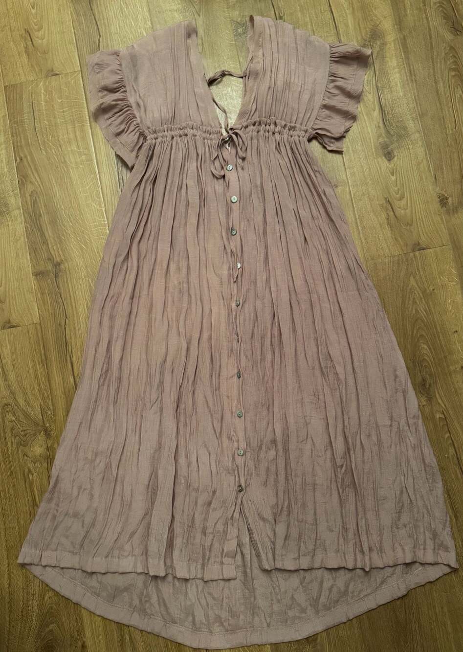 Boho Gauze Plunge Button-Front Ruffle Sleeve Maxi Cover-Up Dress
